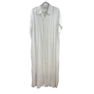 True Destinations Midi Length Full Button Front Shirt Dress XL Beach Resortwear